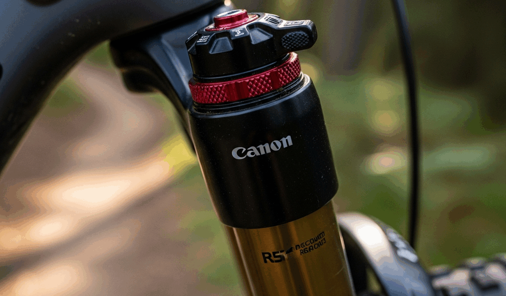 mountain bike fork suspension close up showing air valve and 20260331 101717