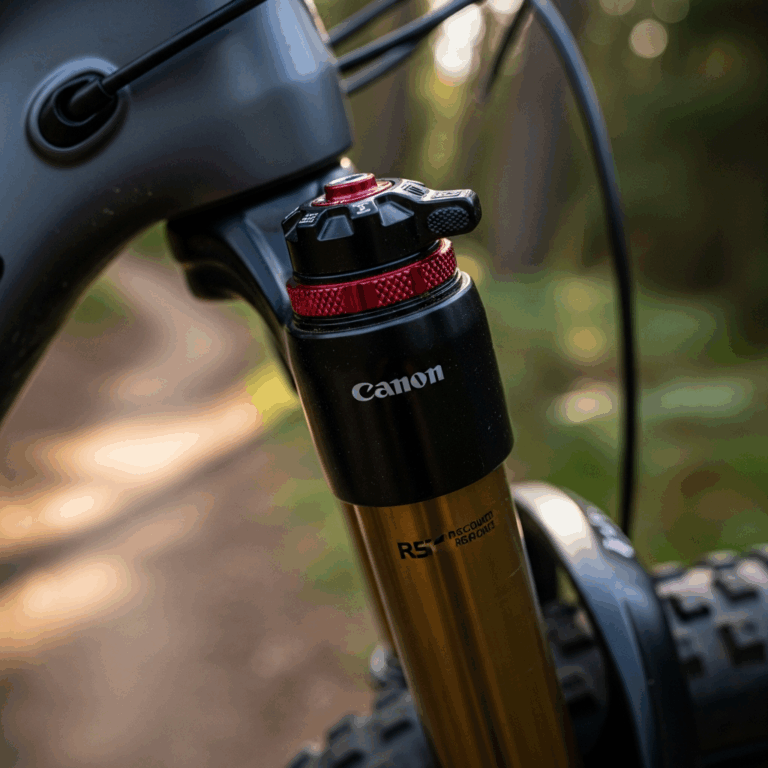 mountain bike fork suspension close up showing air valve and 20260331 101717